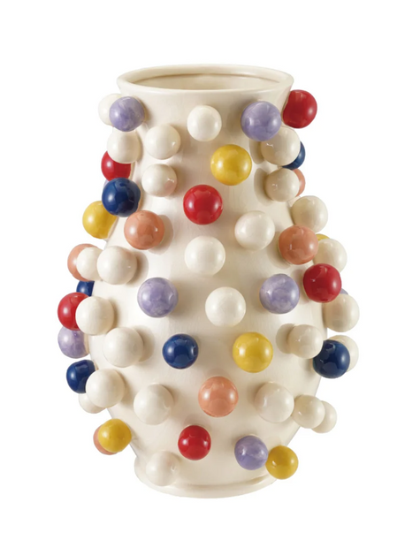 STONEWARE VASE W/3D BALL ACCENTS, MULTI COLOR