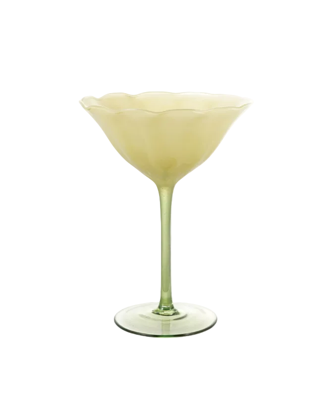 SCALLOPED STEMMED COUPE GLASS, YELLOW & GREEN