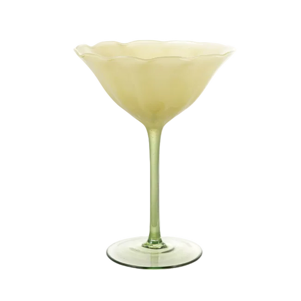 SCALLOPED STEMMED COUPE GLASS, YELLOW & GREEN