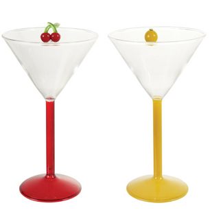 STEMMED MARTINI GLASS WITH HAND-BLOWN LEMON/CHERRY, 2 STYLES