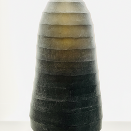 VASE HADAPPA TALL SMOKE ROUND RIB CUT STONE FINISH DIA 8.50” - A - SMOKE