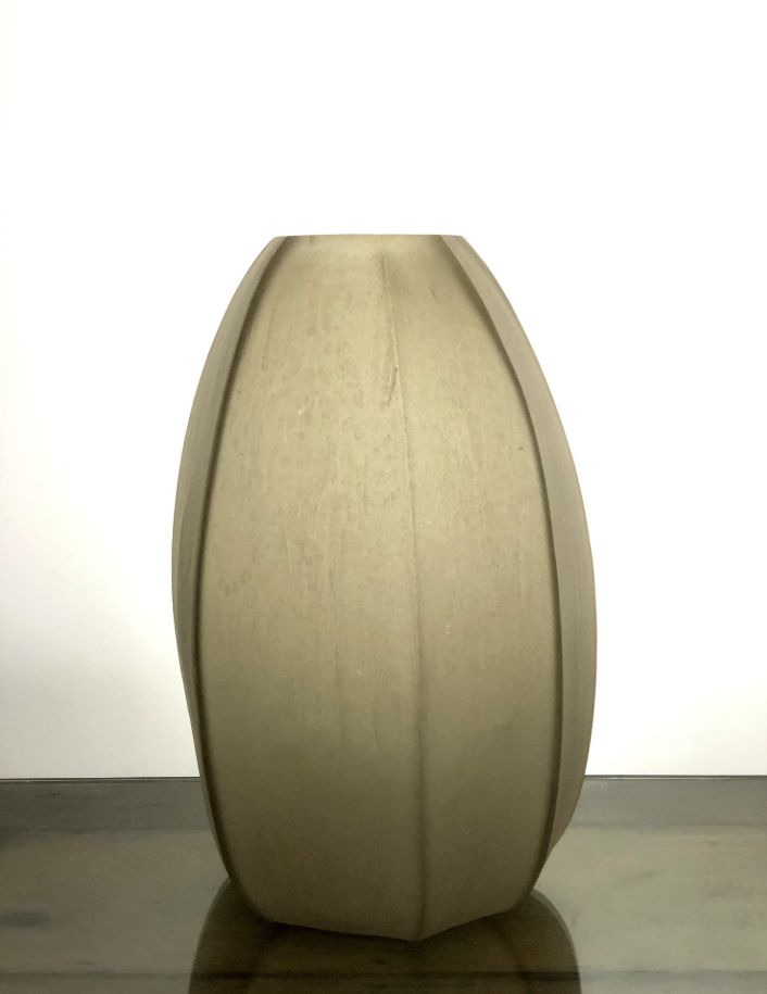 POTLI VASE LARGE STONE CUT SMOKE BROWN DIA 11.75” - A - SMOKE BROWN