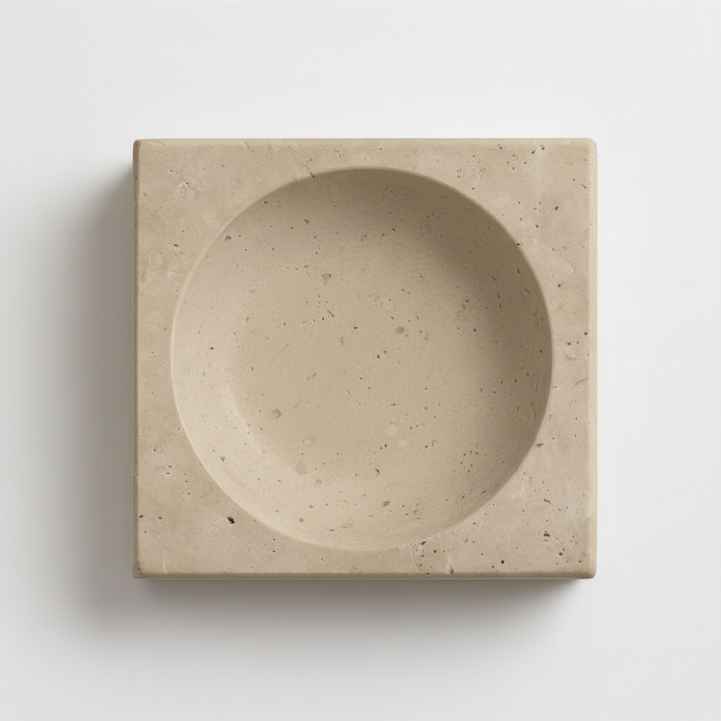 TRAVERTINE SMALL SQUARE BOWL CREAM