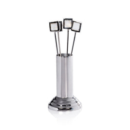 SPIGA SET OF 4 COCKTAIL PICKS WITH STAND - POLISHED NICKEL ALLOY WITH MOTHER OF PEARL ACCENT