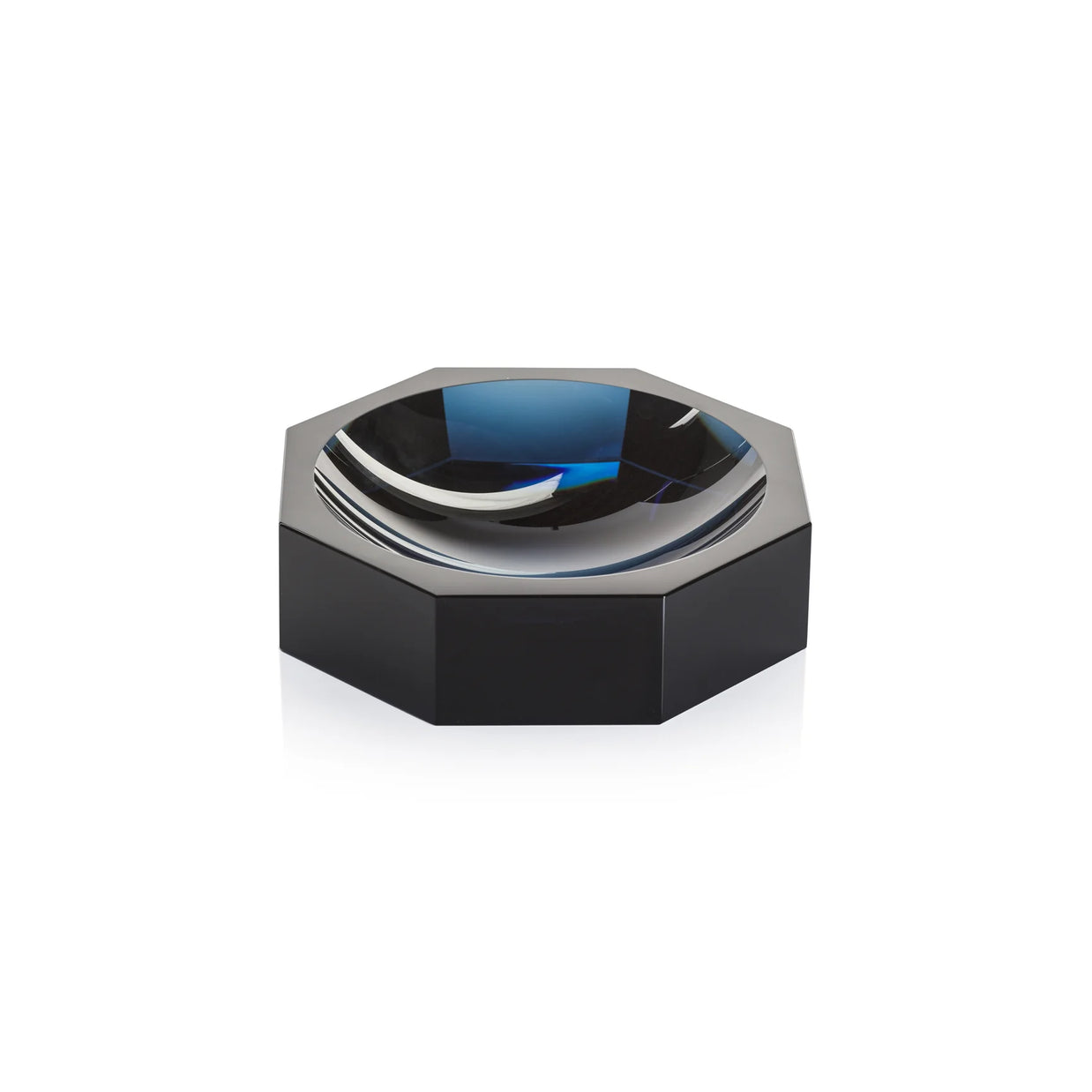GLASS CRYSTAL OCTAGON BOWL DEEP BLUE