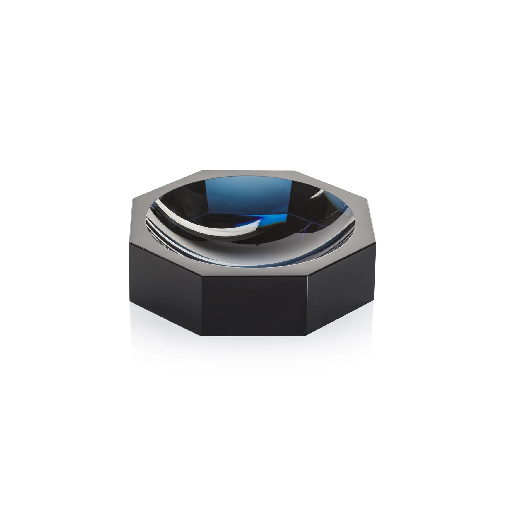 GLASS CRYSTAL OCTAGON BOWL DEEP BLUE