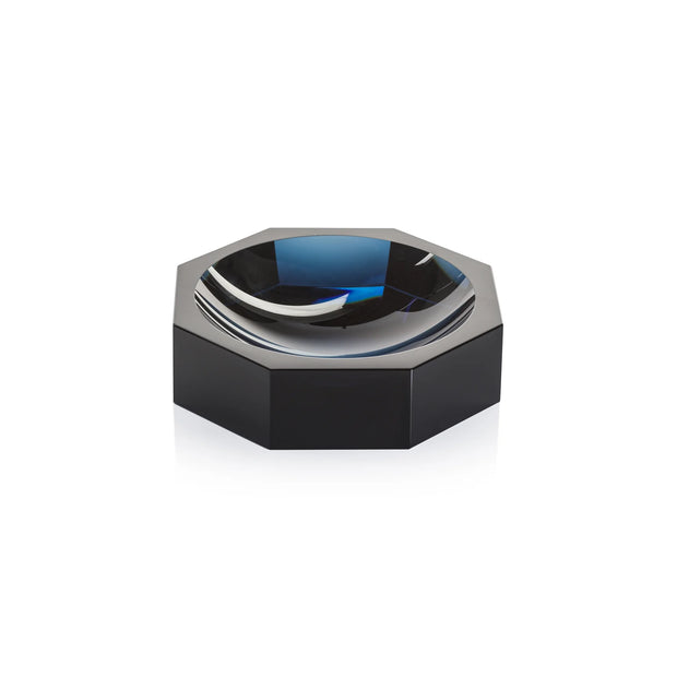 GLASS CRYSTAL OCTAGON BOWL DEEP BLUE
