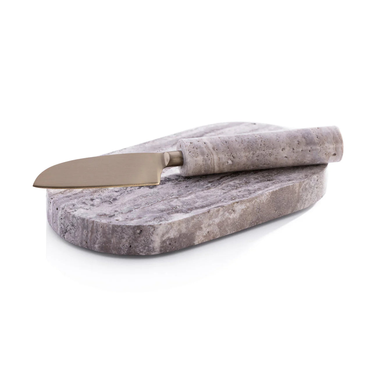 MARBLE CUTTING BOARD WITH CUTTING KNIFE - TRAVERTINE