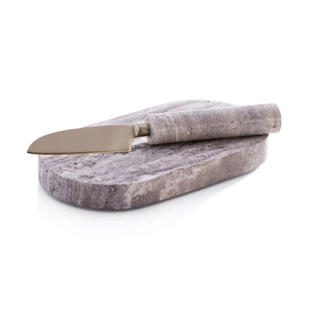MARBLE CUTTING BOARD WITH CUTTING KNIFE - TRAVERTINE
