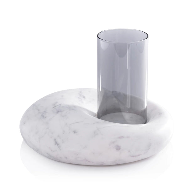 OMANI MARBLE BASE W SMOKE GLASS HURRICANE