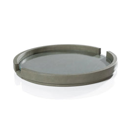 LEATHER SERVING TRAY W GLASS INSERT SAGE GREEN