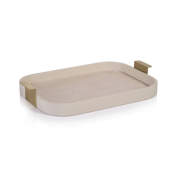 CORDOBA LEATHER TRAY CREAM W MATT GOLD HANDLE