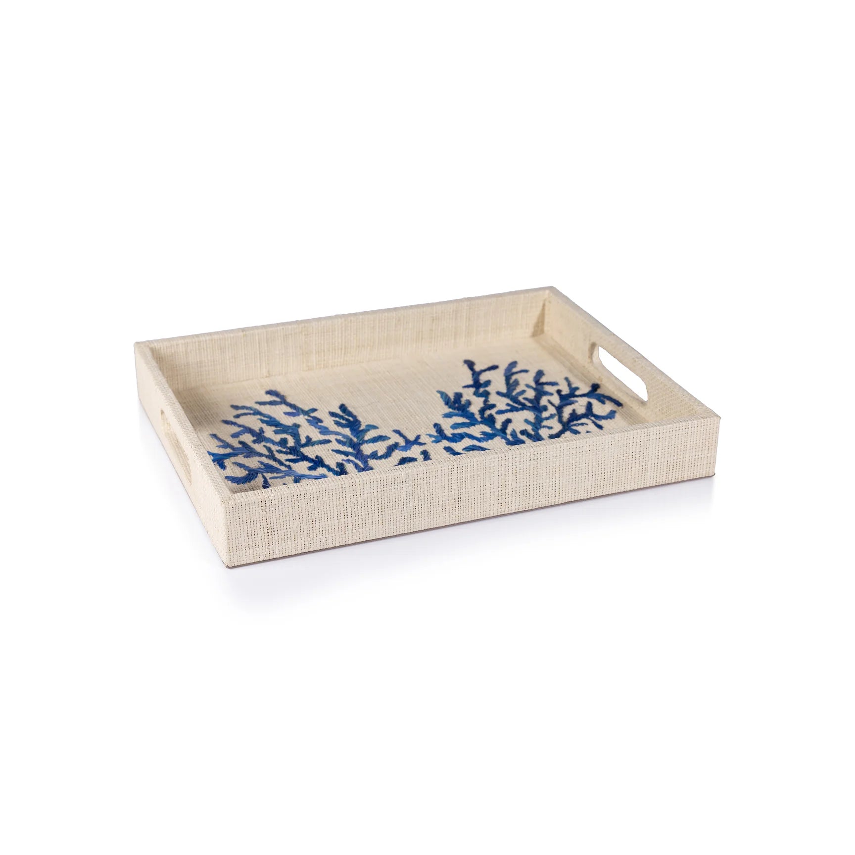 CORAL LAGOON NATURAL FIBER RAFFIA SERVING TRAY