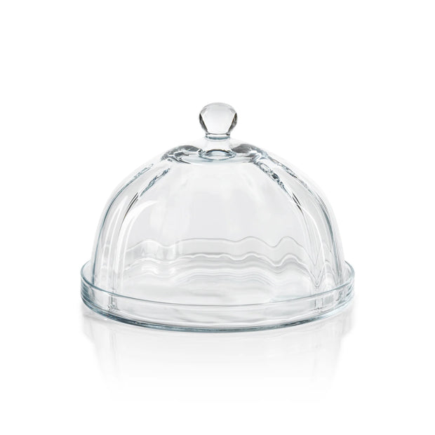 LOULOU OPTIC PASTRY GLASS PLATE W CLOCHE
