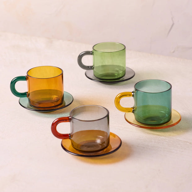 NIKO GLASS ESPRESSO CUP & SAUCER SET OF 4