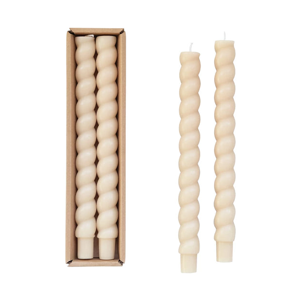 UNSCENTED TWISTER TAPER CANDLES IN BOX - SET OF 2