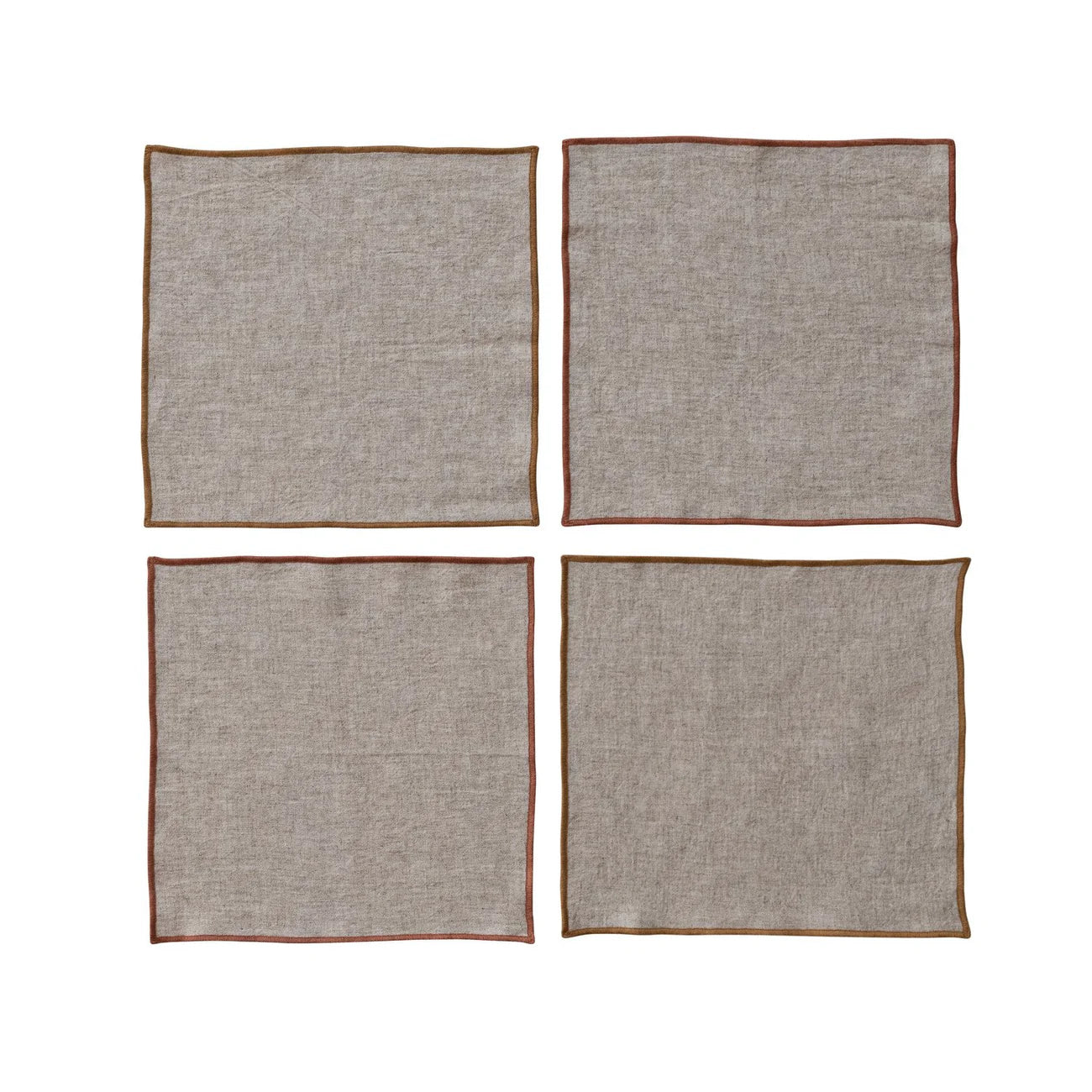 LINEN BLEND COCKTAIL NAPKINS WITH JUTE TIE & METAL RING - SET OF 4