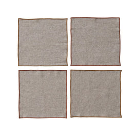 LINEN BLEND COCKTAIL NAPKINS WITH JUTE TIE & METAL RING - SET OF 4