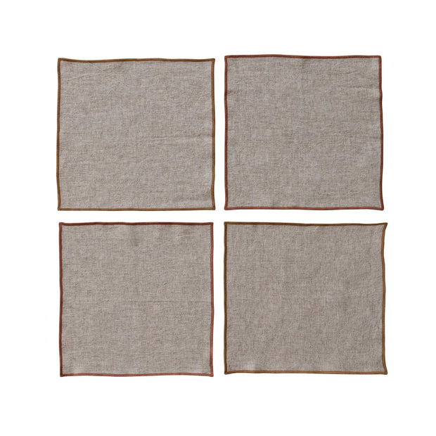 LINEN BLEND COCKTAIL NAPKINS WITH JUTE TIE & METAL RING - SET OF 4