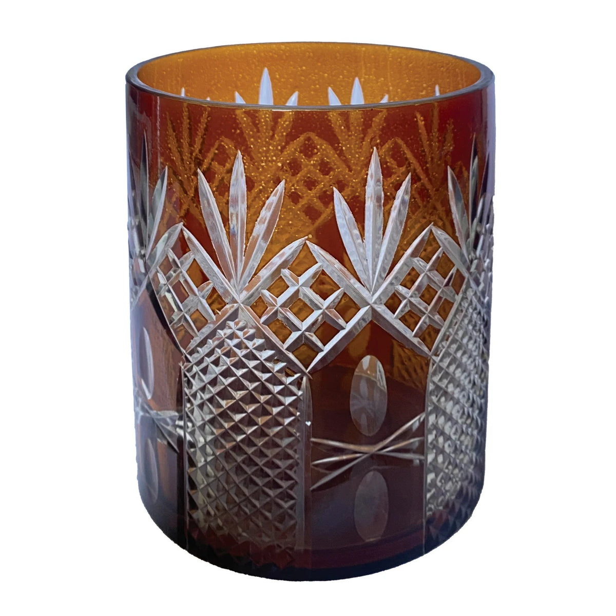 CUT GLASS CANDLE HOLDER, BROWN