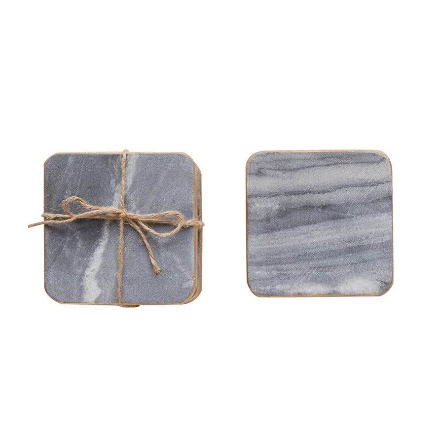 MARBLE COASTERS WITH GOLD EDGE - SET OF 4
