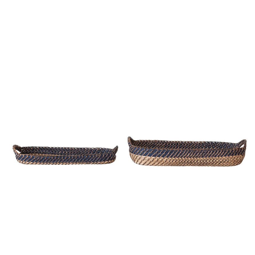 HAND - WOVEN BREAD BASKETS W/ HANDLES - SET OF 2