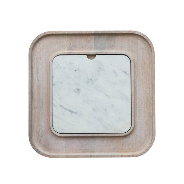 MANGO WOOD SERVING BOARD W/ REMOVABLE CHESSE/CUTTING BOARD - SET OF 2