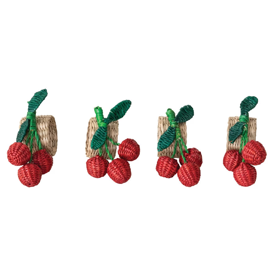 WOVEN SEAGRASS CHERRY NAPKIN RINGS - SET OF 4