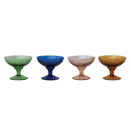 PRESSED STEMMED COUPE GLASS, 4 COLORS