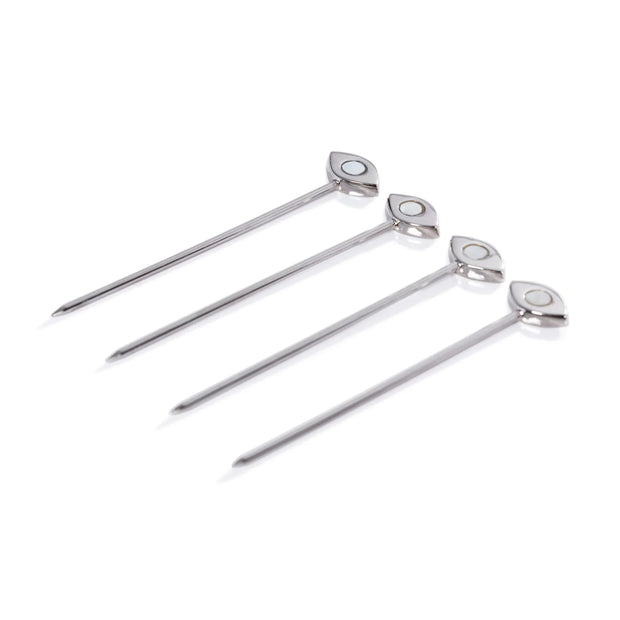 EVIL EYE SET OF 4 COCKTAIL PICKS - POLISHED NICKEL ALLOY WITH MOTHER OF PEARL ACCENT