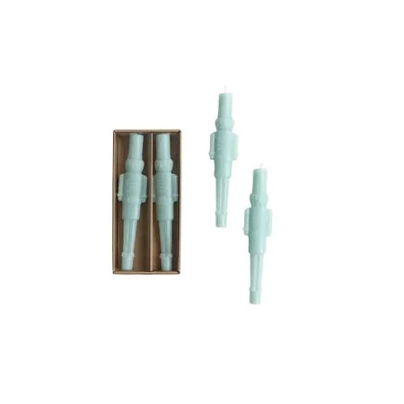 UNSCENTED GREEN TREE SHAPED TAPER CANDLES IN BOX GREEN - SET OF 2