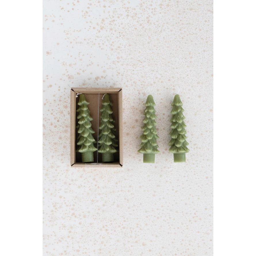 UNSCENTED TREE SHAPED TAPER CANDLES - SET OF 2