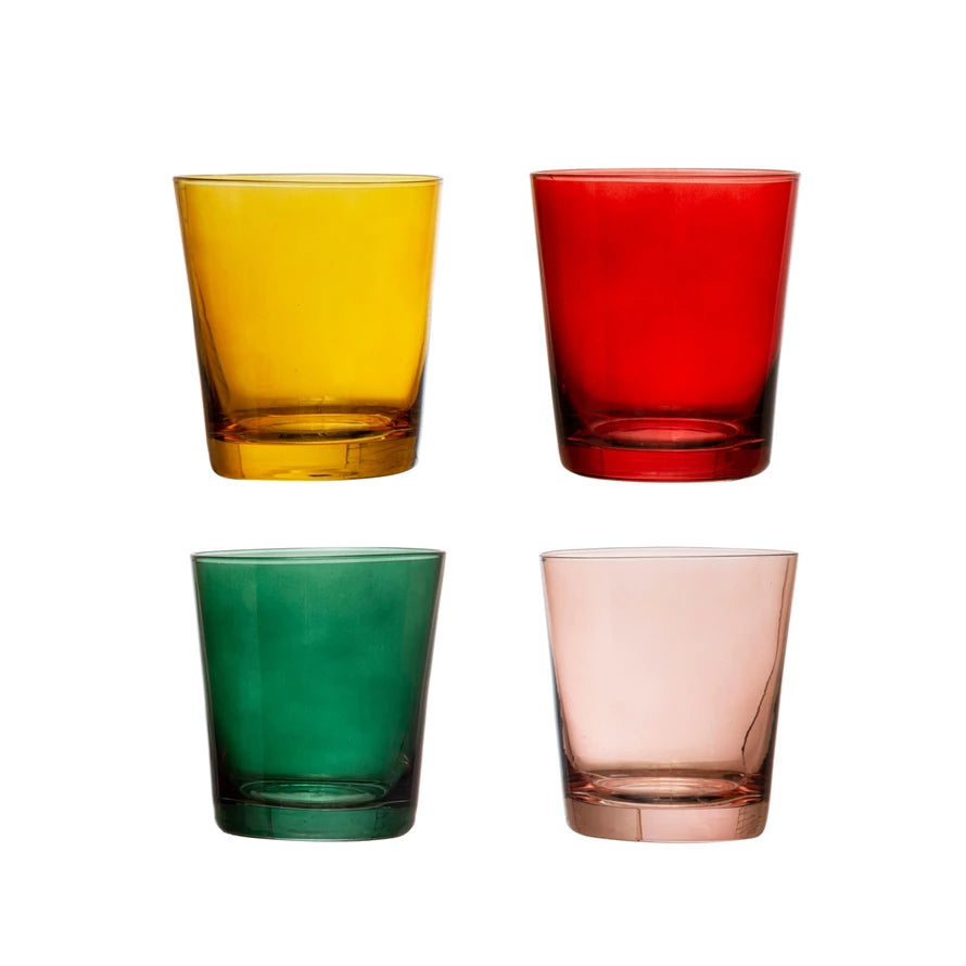 3-1/2" ROUND x 4"H 12 oz. LOW BALL DRINKING GLASS - 4 COLORS