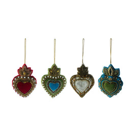 HANDMADE BEADED VELVET FABRIC SACRED HEART ORNAMENT - 4 STYLES