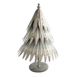 EMBOSSED METAL TREE STAND DISTRESSED PEWTER FINISH