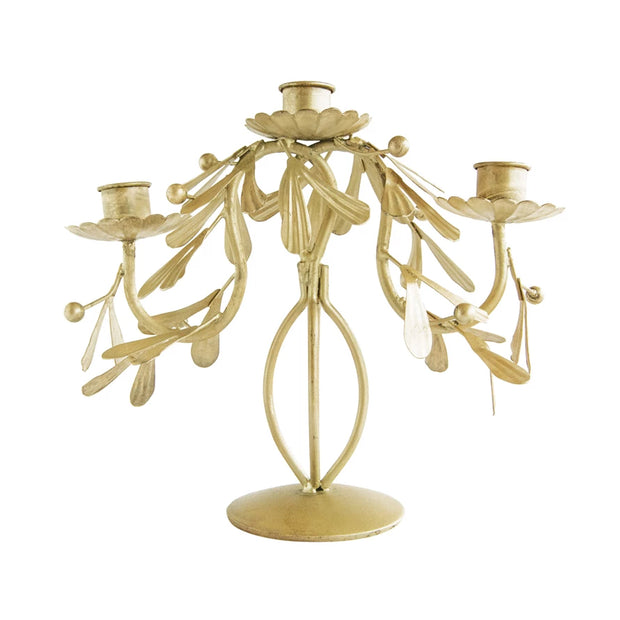 METAL CANDELABRA W/ LEAVES & BERRIES