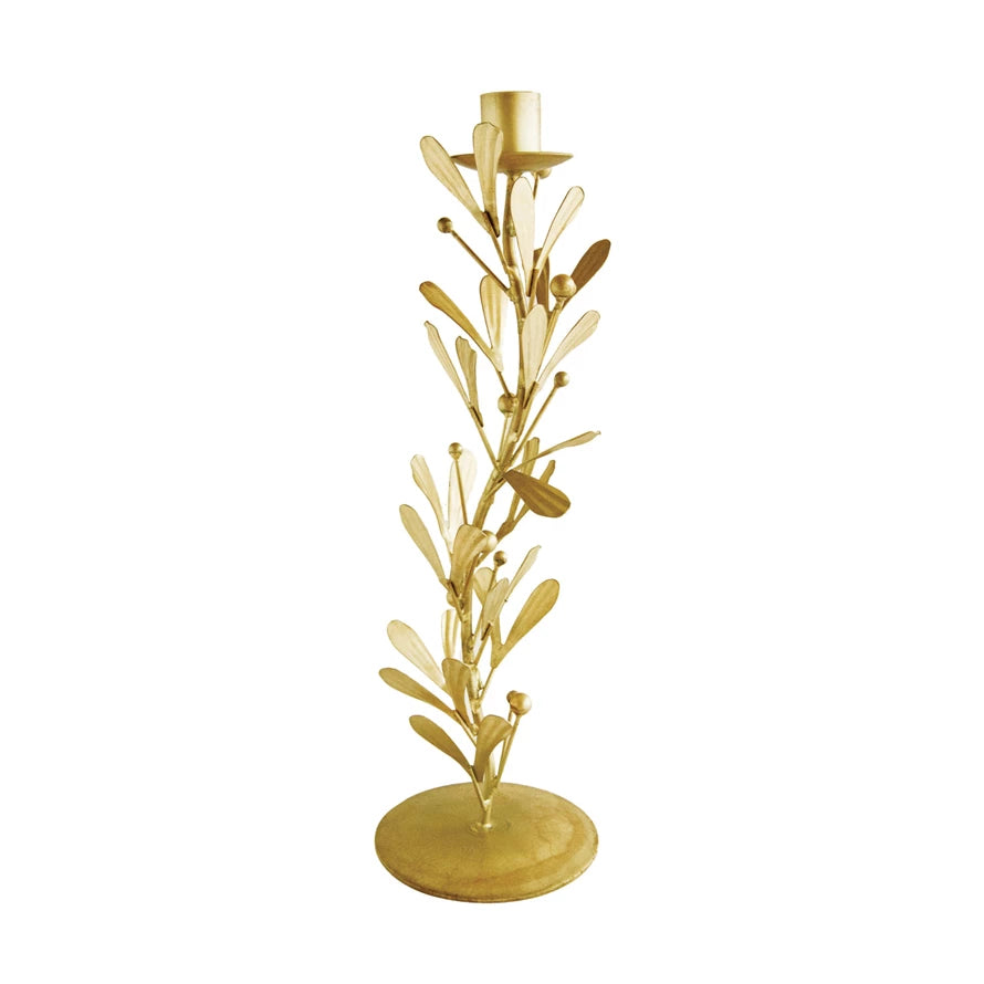 METAL TAPER HOLDER W/ LEAVES & BERRIES