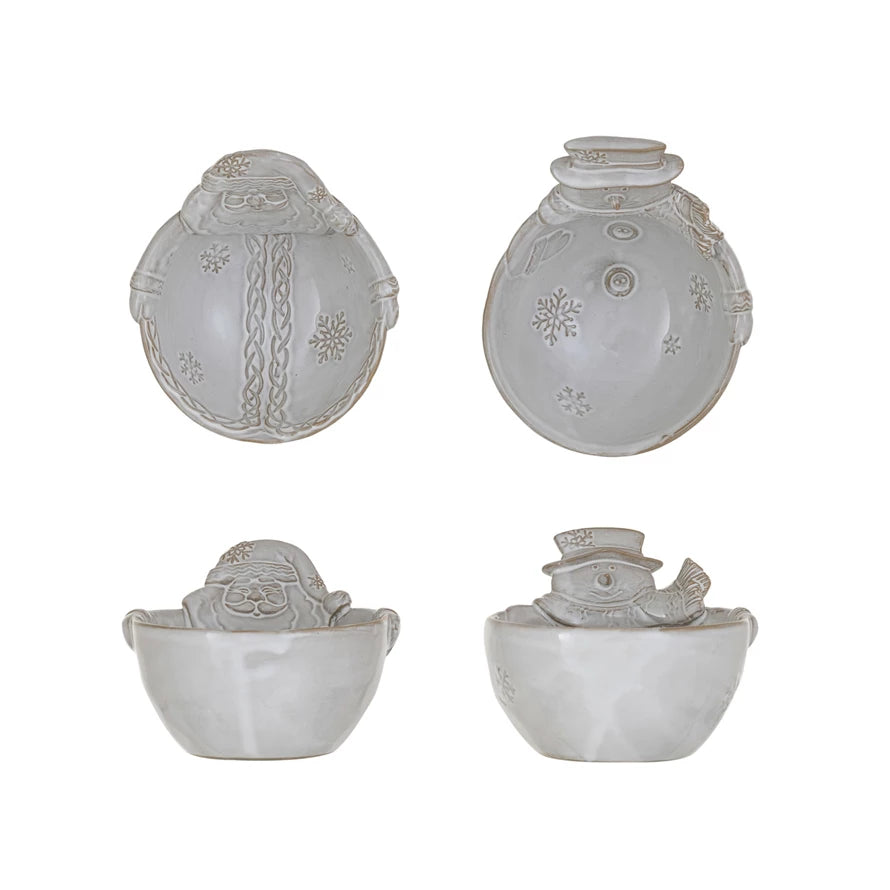 STONEWARE SANTA/SNOWMAN SHAPPED BOWL - 2 STYLES
