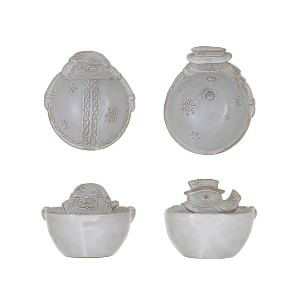 STONEWARE SANTA/SNOWMAN SHAPPED BOWL - 2 STYLES