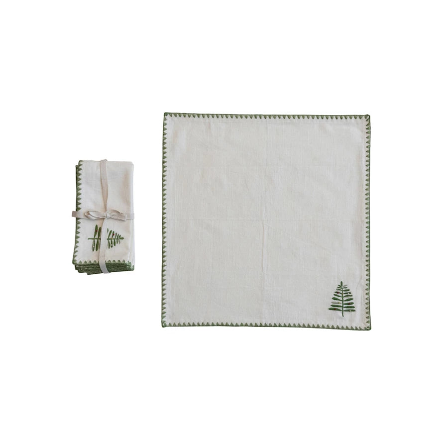 COTTON NAPKINS W/ EMBROIDERED TREE & EDGE
