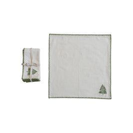 COTTON NAPKINS W/ EMBROIDERED TREE & EDGE
