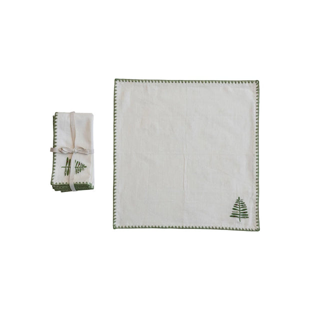 COTTON NAPKINS W/ EMBROIDERED TREE & EDGE