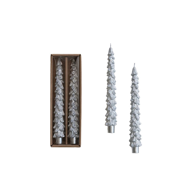 UNSCENTED TREE SHAPED TAPER CANDLES IN BOX - SET OF 2