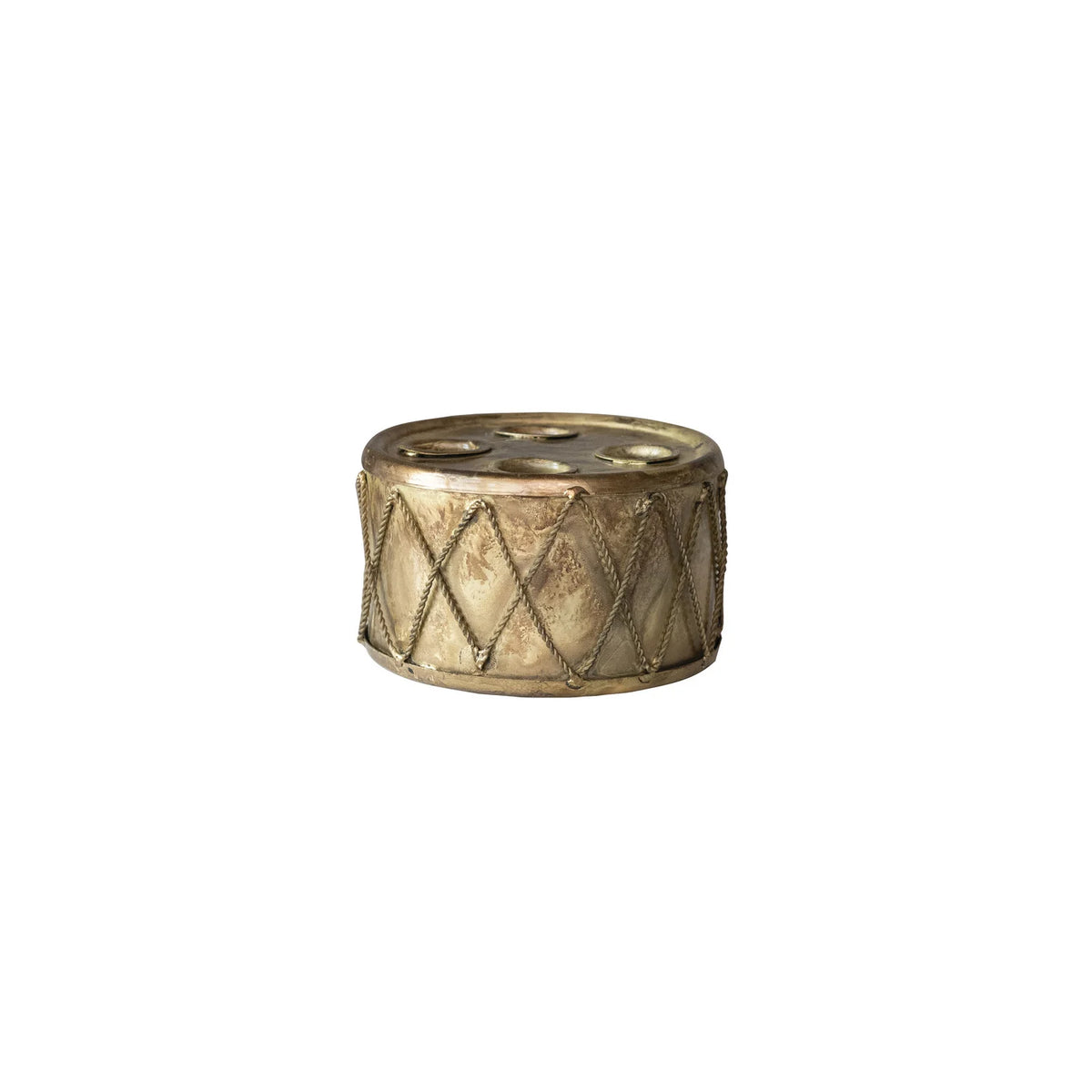DRUM SHAPED TAPER HOLDER, ANTIQUE GOLD FINISH