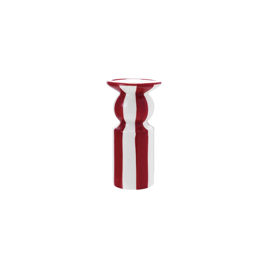 HAND - PAINTED CERAMIC STRIPED TAPER - RED & WHITE