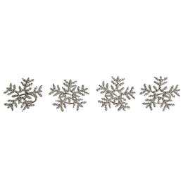 METAL & GLASS BEADED SNOWFLAKE NAPKIN RINGS - SET OF 4