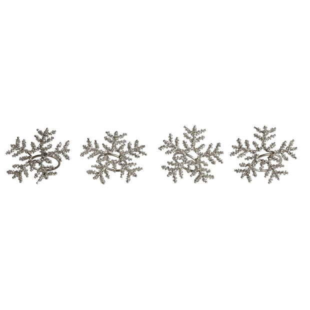 METAL & GLASS BEADED SNOWFLAKE NAPKIN RINGS - SET OF 4