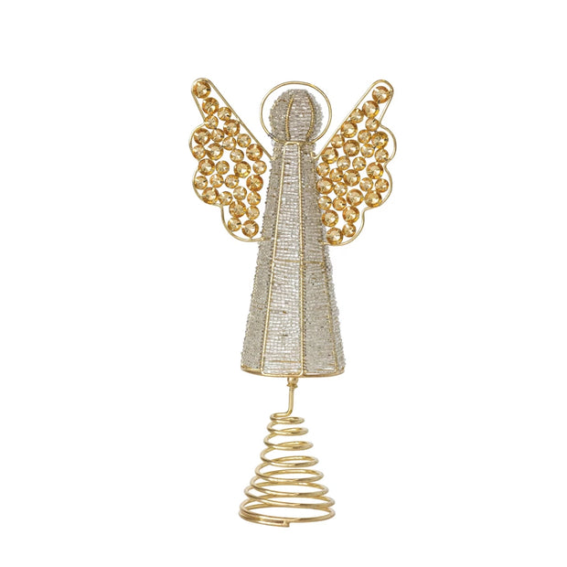 HANDMADE METAL & GLASS BEADED ANGEL TREE TOOPER WITH JEWELS