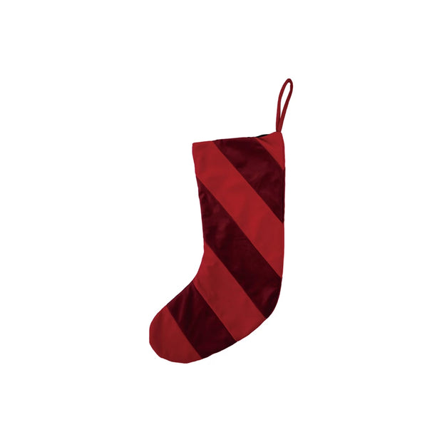 20''H FABRIC VELVET STRIPED STOCKING - RED