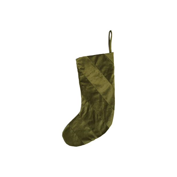 20''H FABRIC VELVET FABRIC STRIPED STOCKING - GREEN
